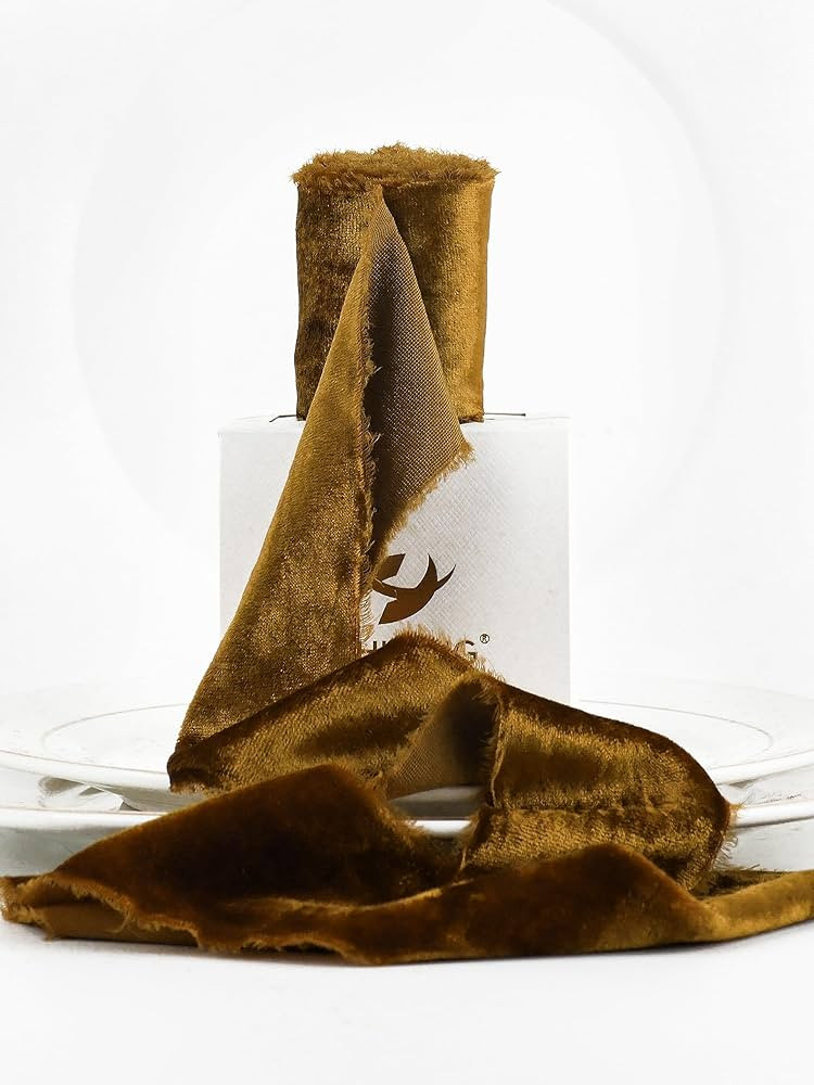 HUIHUANG Brown Velvet Ribbon 2 inch Handmade Frayed Silk Velvet Ribbon for Flower Bouquet, Gift W... | Amazon (US)