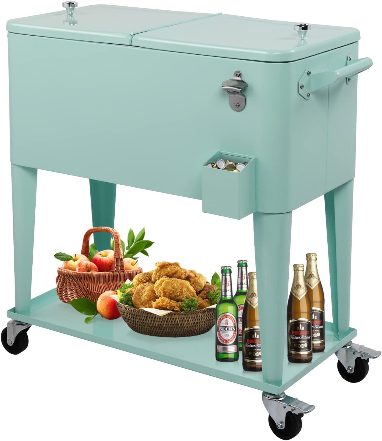 VINGLI 80 Quart Rolling Ice Chest on Wheels, Portable Patio Party Bar Drink Cooler Cart, with She... | Amazon (US)