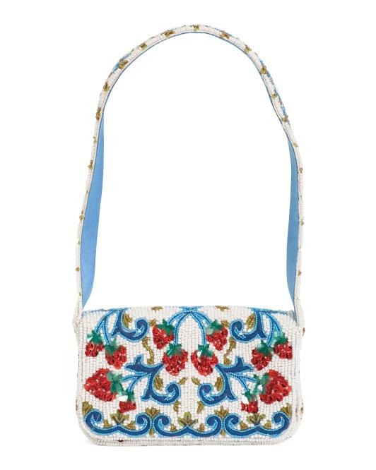 Beaded Strawberry Print Handbag | TJ Maxx