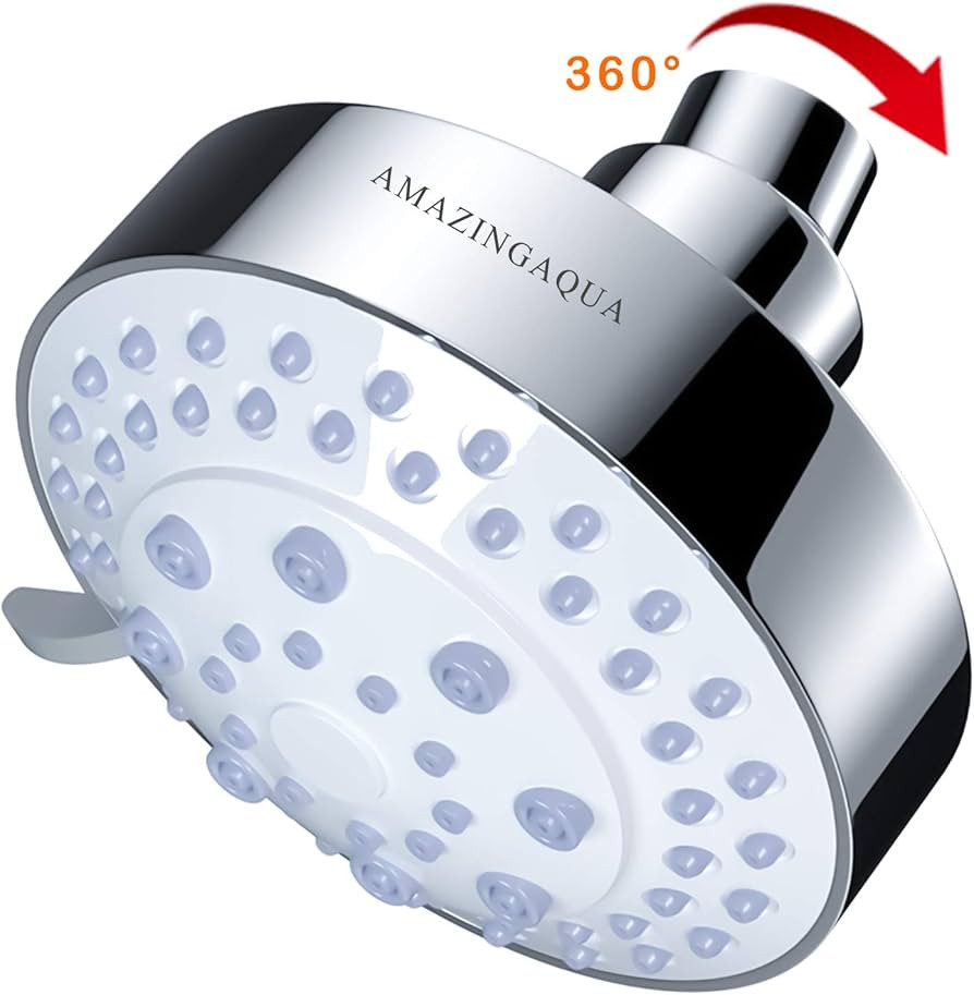 4inch Shower Head High Pressure Rain - 5 Setting Function Bathroom Shower Heads Perfect Adjustable M | Amazon (US)