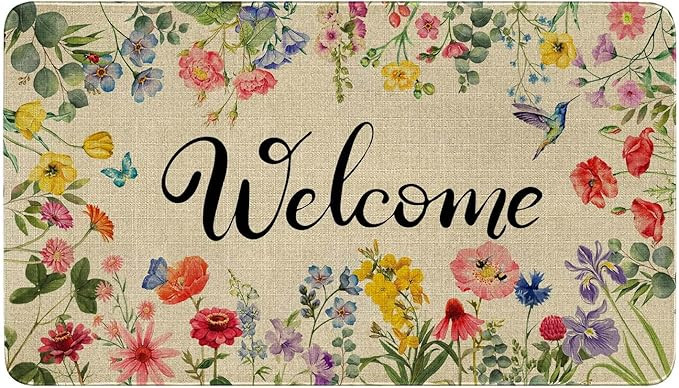 Spring Floral Decor Welcome Entrance Door Mat, Hello Summer Flower Home Decoration Non-Slip Indoo... | Amazon (US)