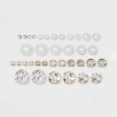 Pearl & Rhinestone Cubic Zirconia Stud Earring Set 18pc - Wild Fable™ White | Target