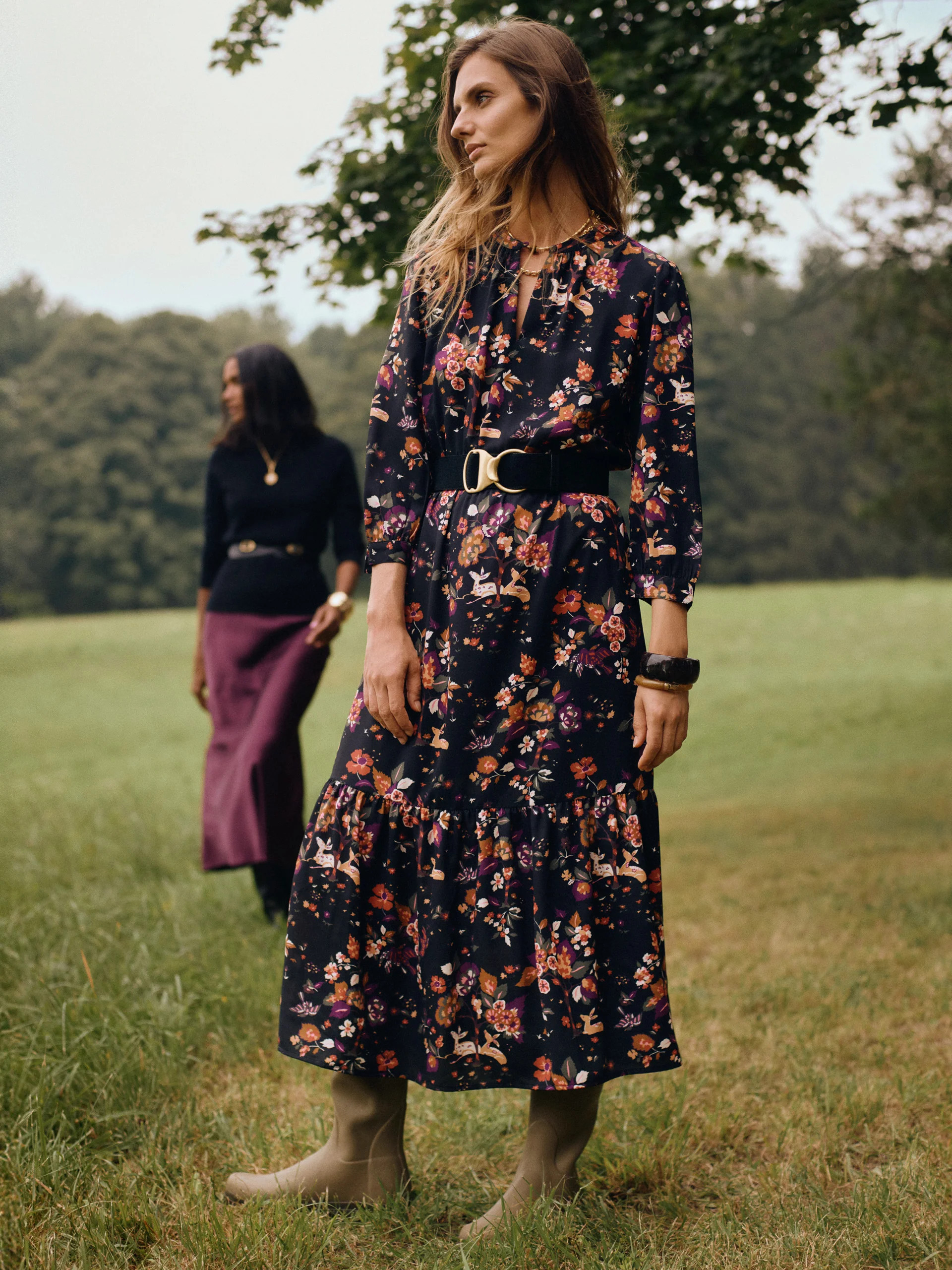 Cerina Dress in Midi Forest Reverie | J.McLaughlin