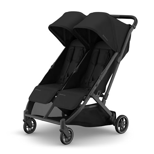 UPPAbaby Minu Duo Side-by-Side Double Stroller - Lightweight + Compact Design for Travel - Easy Fold- from Birth to Toddler - Independent Recline -James (Black/Carbon Frame/Black Leather) | Amazon (US)