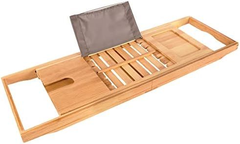 Premium Bath Caddy - Extendable Bamboo Wood Bathtub Tray with Adjustable Reading Rack for Book, i... | Amazon (US)
