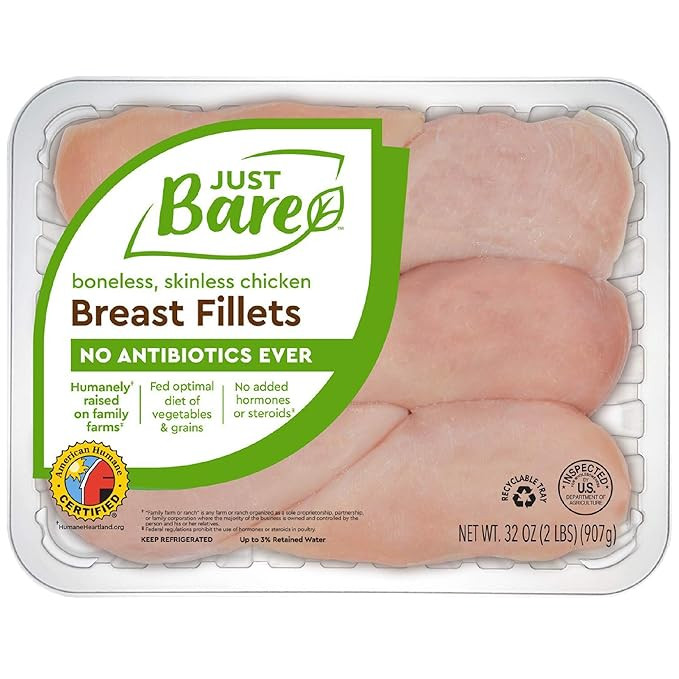 Just Bare Natural Fresh Chicken Breast Fillets | Family Pack | No Antibiotics Ever | Boneless | S... | Amazon (US)