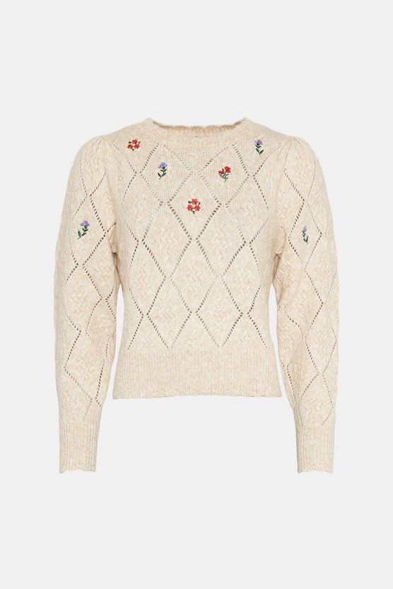 Embroidered Pointelle Detail Jumper | Oasis UK & IE