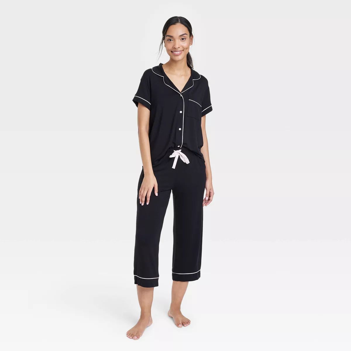 Women's Beautifully Soft Short Sleeve Notch Collar Top and Pants Pajama Set - Stars Above™ | Target