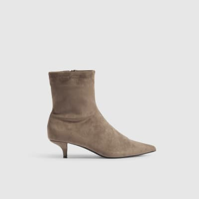 Beige Faux Suede Kitten Heel Sock Ankle Boots | River Island UK & IE