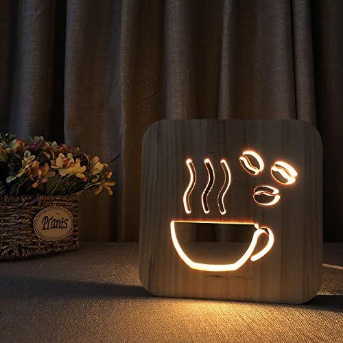 Creative Cartoon Wooden Nightlight, LED Table Light USB Power Desk lamp Home Bedroom Decor Lamp, ... | Amazon (US)