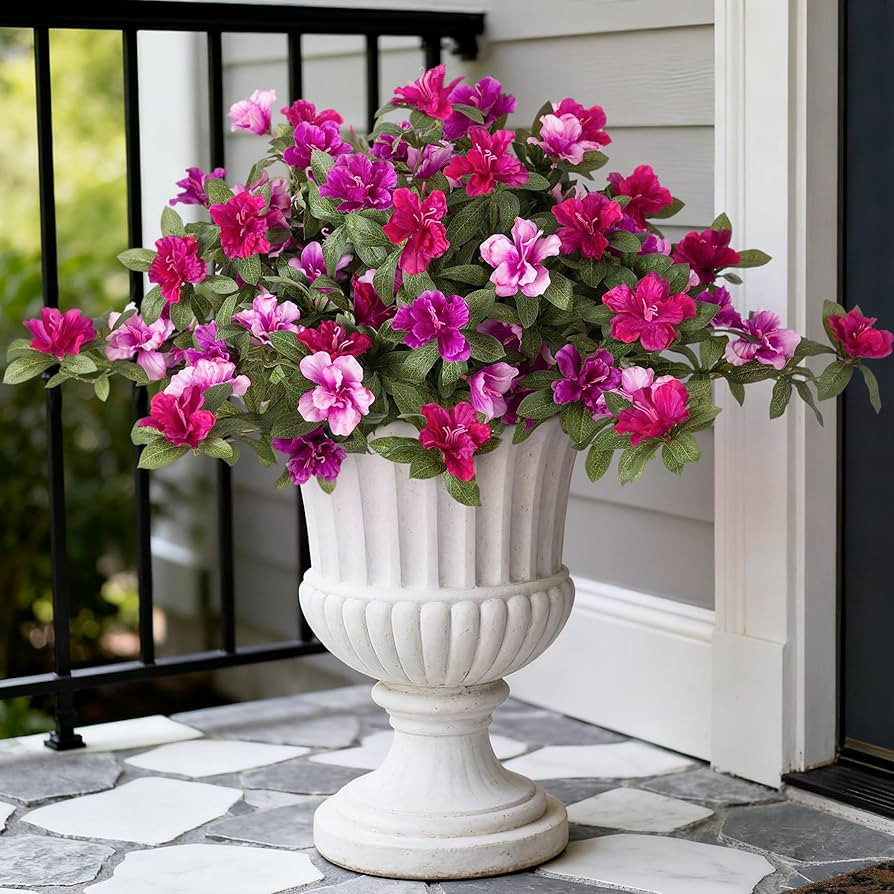 Artificial Fake Azalea Flowers for Outdoor Spring Decoration, Faux Silk Flower for Summer UV Resi... | Amazon (US)