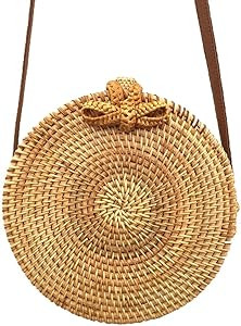 Round Woven Ata Rattan Bag Summer Beach Shoulder Bag for Women | Amazon (US)