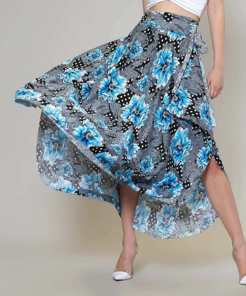 Donna Notte Women's Casual Skirts Floral - Gray & Blue Floral Maxi Wrap Skirt - Women | Zulily