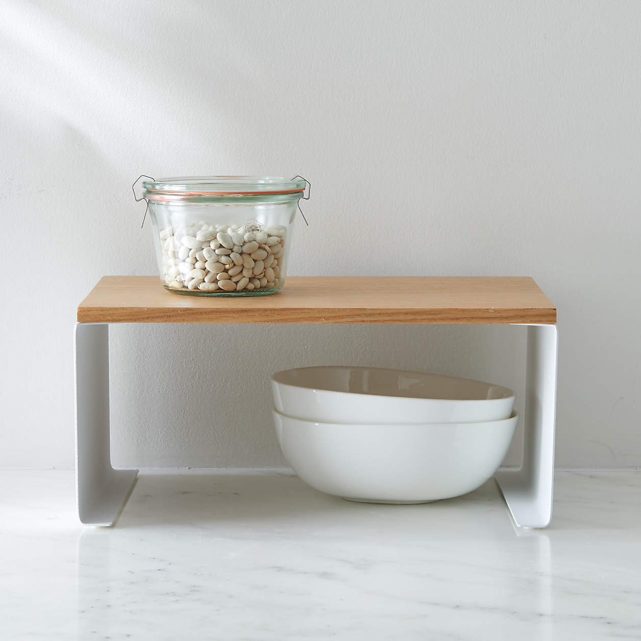 Yamazaki Tosca Large White Wood-Top Stackable Kitchen Rack + Reviews | Crate & Barrel | Crate & Barrel