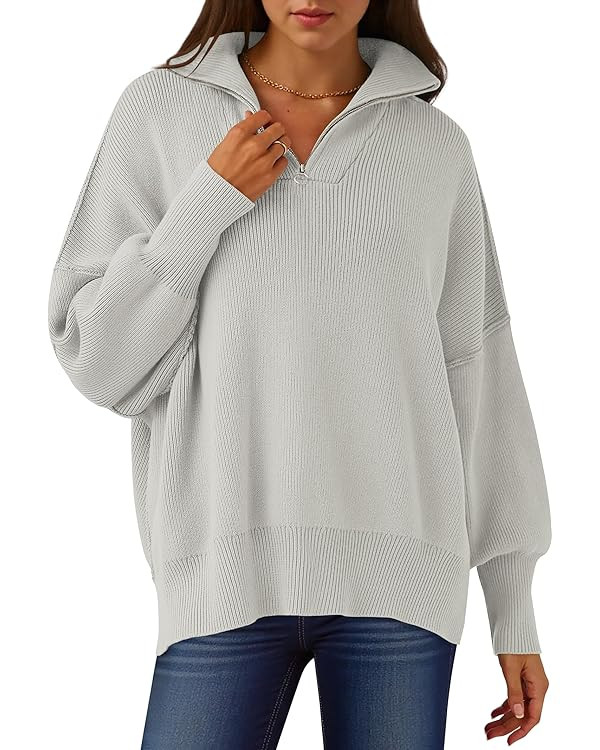 ANRABESS Women's Oversized Fashion Long Sleeve Quarter Zip Baggy Loose Slouchy Sweater Pullover T... | Amazon (US)