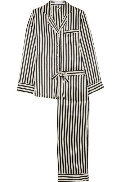 Olivia von Halle - Lila Striped Silk-satin Pajama Set - Black | NET-A-PORTER (US)