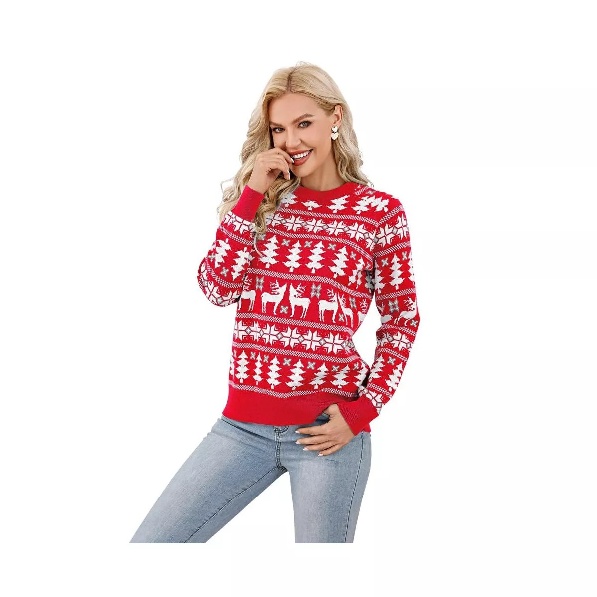 Family Christmas Sweater Reindeer Snowflake Pattern Crew Neck Holiday Pullover Knitwear | Target