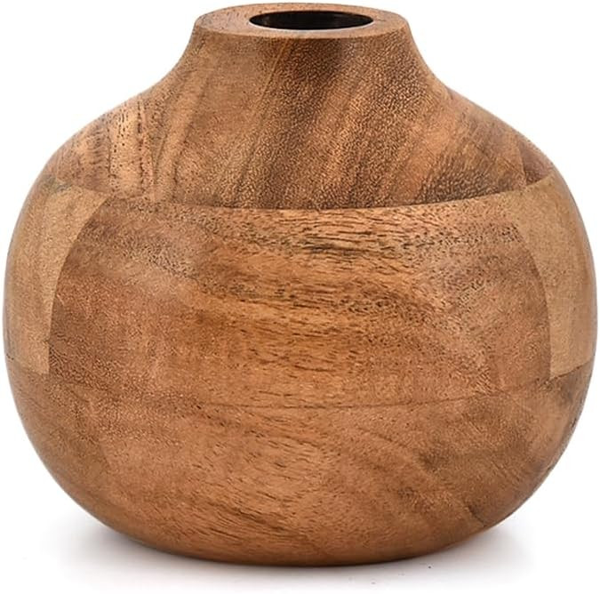Vases Acacia Wood Small Round Hand-Carved | Handmade Vase | Handmade Home Office Table Vase (4" X... | Amazon (US)