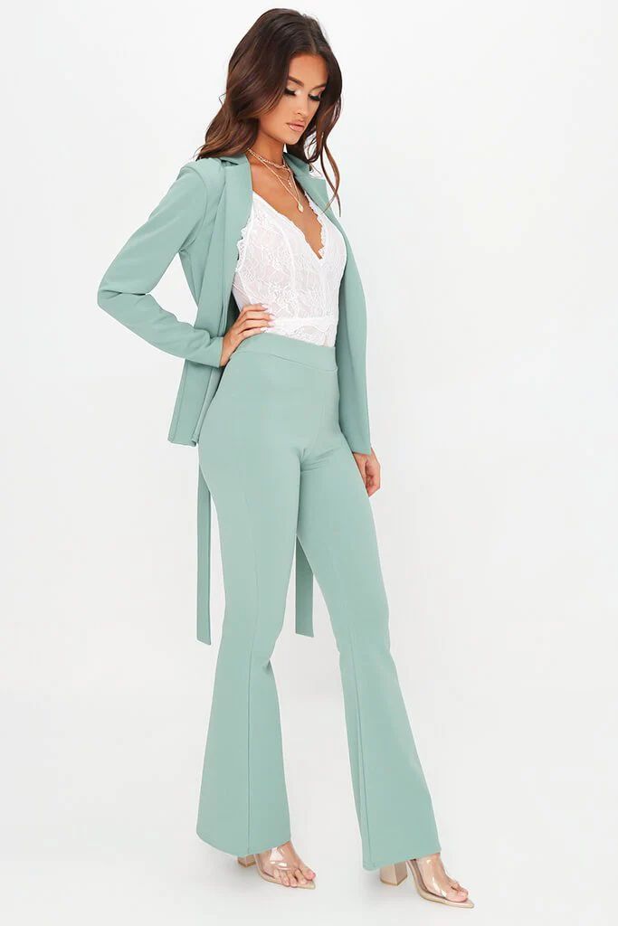 Sage Scuba Flared Trousers | ISAWITFIRST