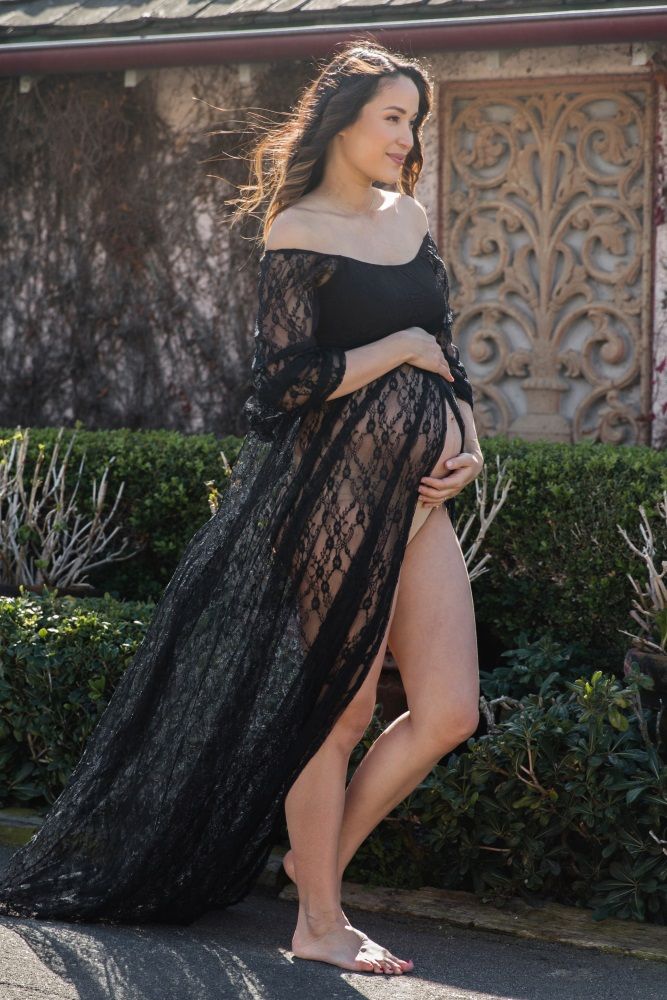Black Lace Off Shoulder Maternity Photoshoot Gown/Dress | PinkBlush Maternity