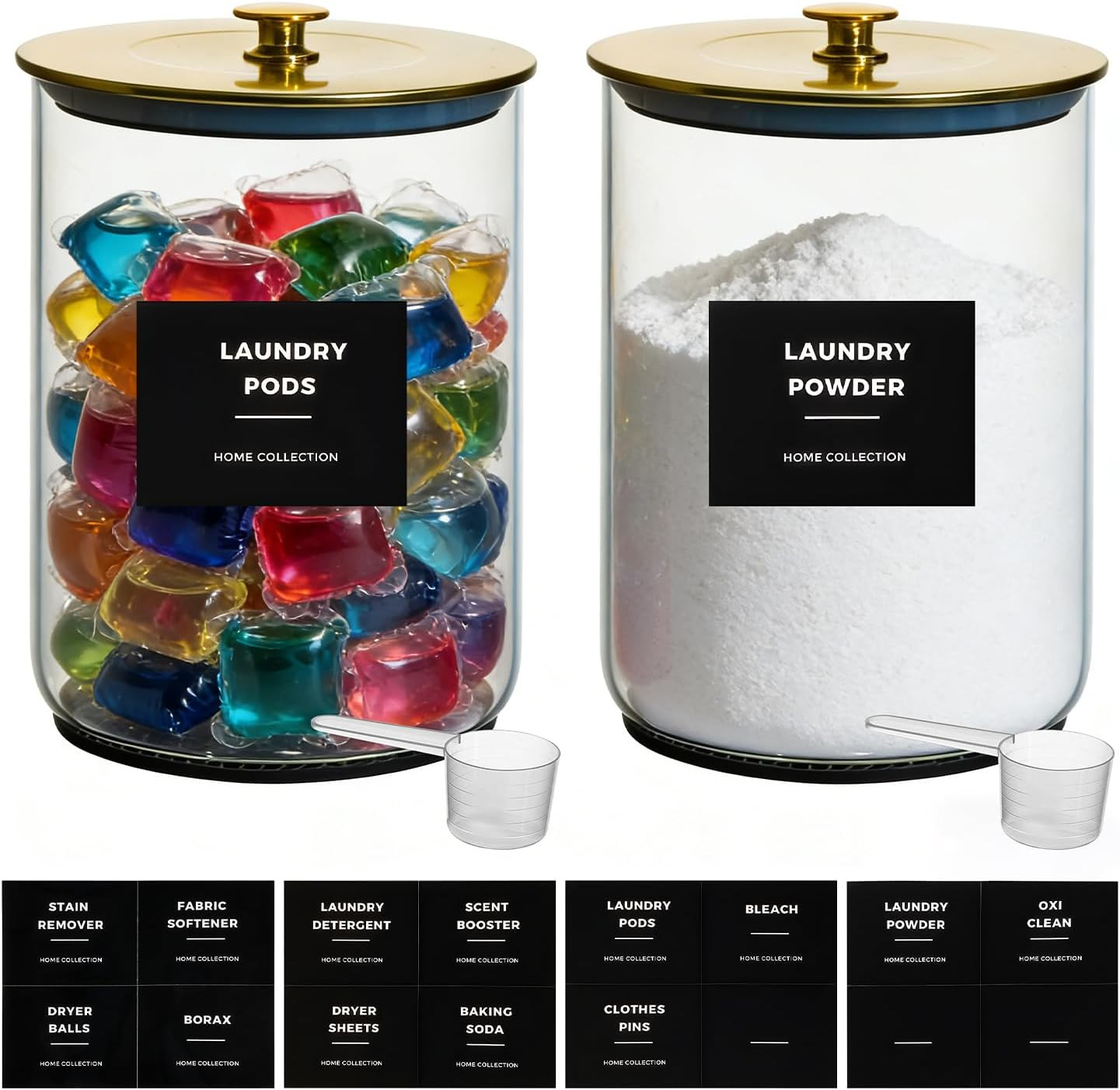 2 Pack 1 Gallon Glass Laundry Detergent Dispenser for Powder- Gold | Amazon (US)
