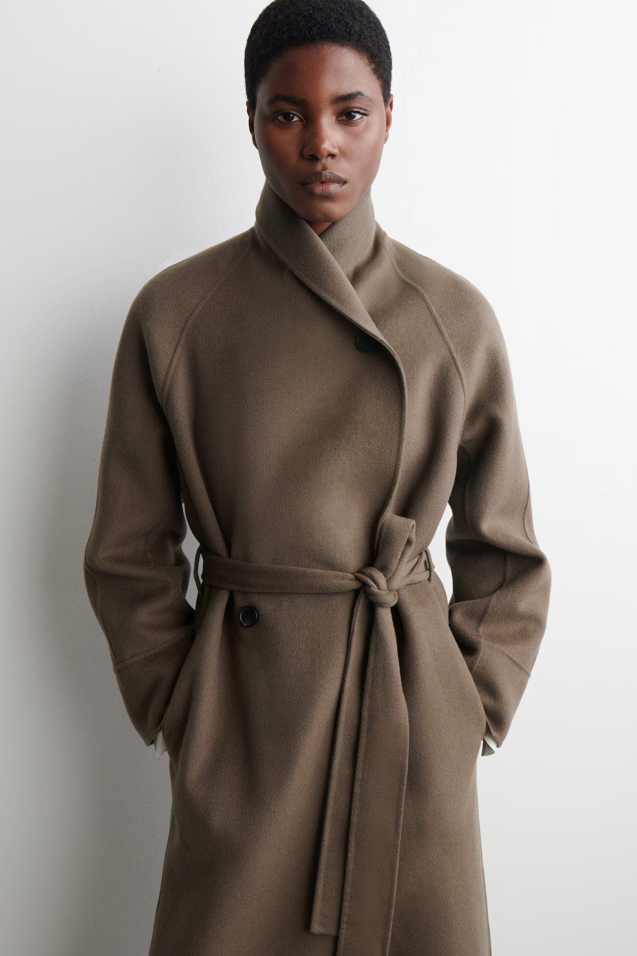 BELTED DOUBLE-FACED WOOL COAT - BROWN | COS | COS UK