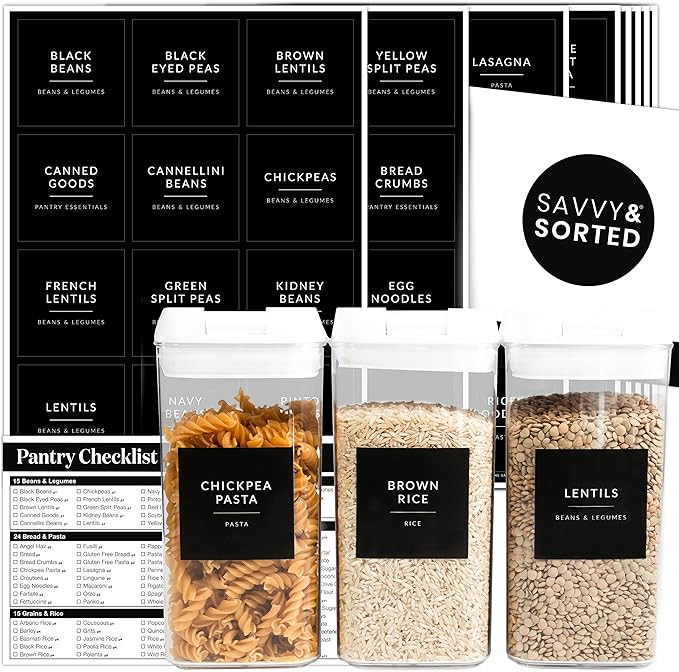 Black Labels for Containers, 180 Kitchen Labels for Food Storage Container Labels, Pantry Labels ... | Amazon (US)