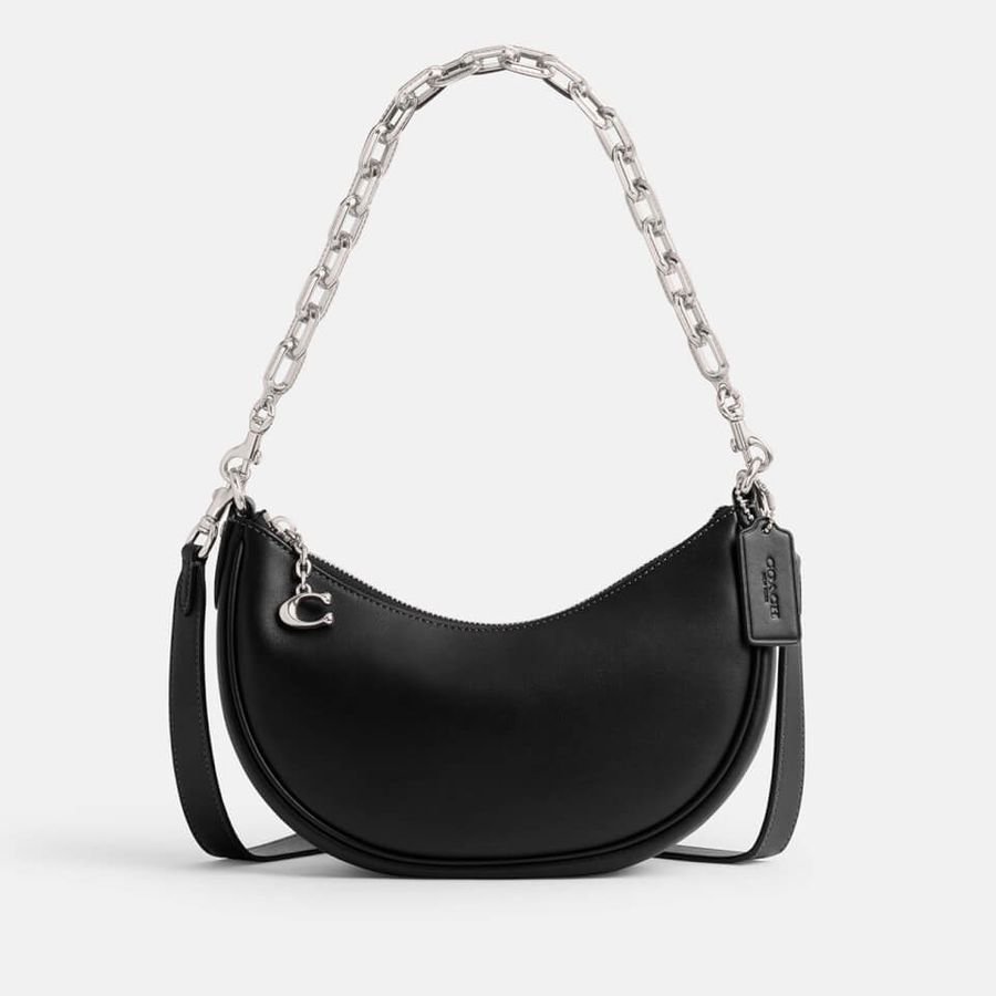 Coach Mira Crescent Glove Tanned Leather Shoulder Bag with Chain - Black | Coggles (Global)