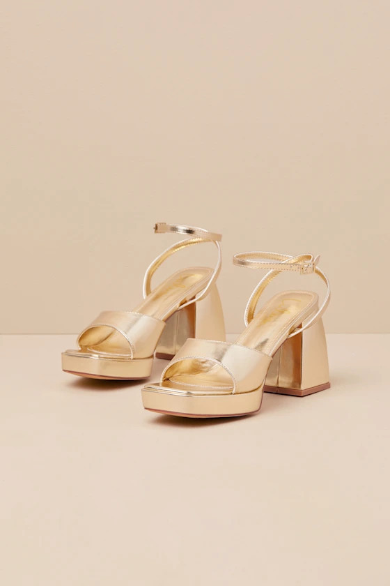 Shirine Gold Metallic Platform Ankle Strap Heels | Lulus