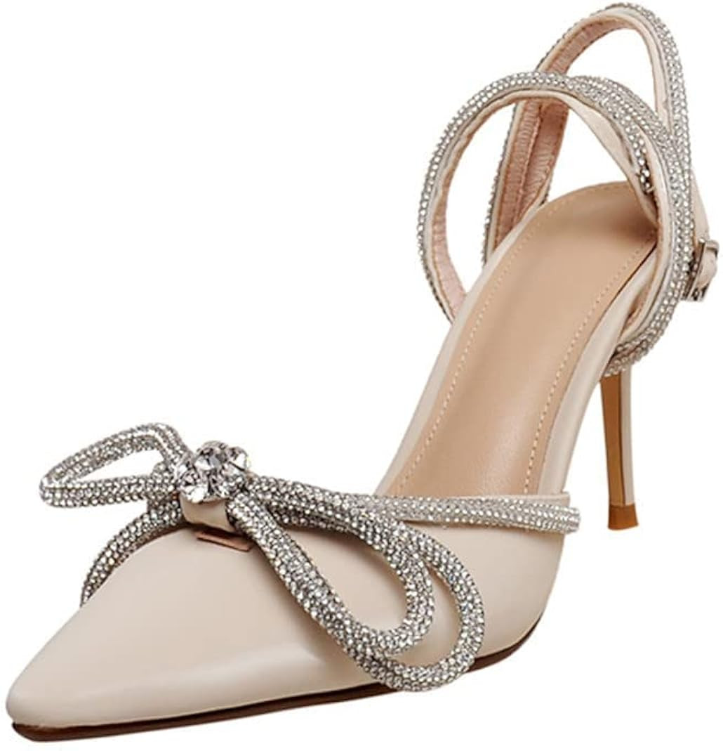 Vertundy Women's Lace up High Heeled Sandals Ankle Buckle Strap Rhinestone Bowknot Stilettos Sati... | Amazon (US)