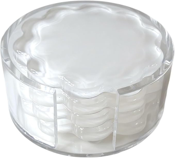 Scalloped Acrylic Coasters with Circular Holder - 4 Pack (White) | Amazon (US)