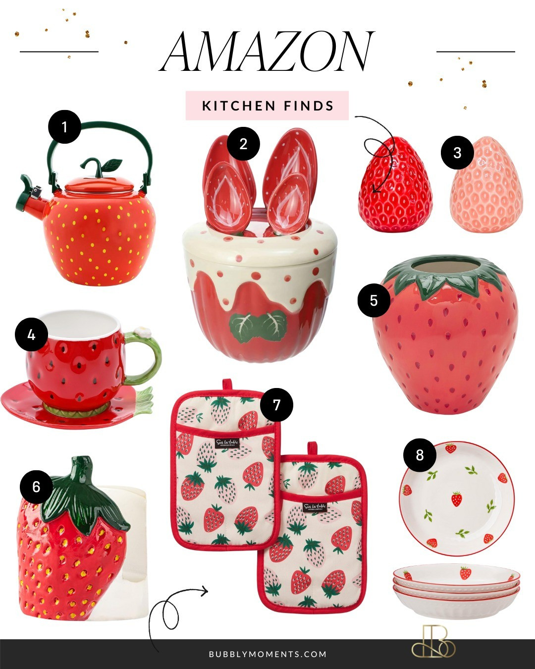 Berry up your kitchen! 🍓 These Amazon Strawberry Kitchen essentials will make cooking and hosting so much more fun. Whether you're sipping from strawberry mugs or baking in style, these finds are a must! 🍓🛒Shop now and add a pop of sweetness to your home!#AmazonHome #KitchenInspiration #StrawberryLovers #HomeDecorLover #LTKSeasonal #AmazonKitchen #LTKFinds #AffordableKitchen #StrawberryVibes #BerryPerfect

#LTKHome #LTKFamily #LTKStyleTip