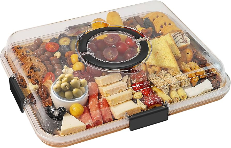 Charcuterie Board with Clear Lid, Travel Portable Cheese Board Charcuterie Boxes Cutting Boards f... | Amazon (US)
