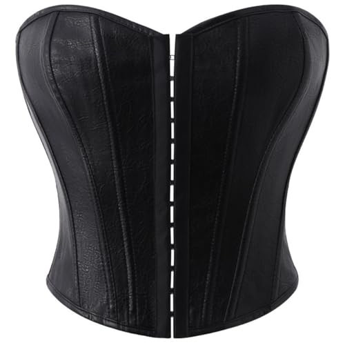 SHYMMUO Black Leather Corset Tops for Women Sexy Bustier Top Lace Up Gothic Corset Steampunk Halloween Costume S | Amazon (US)
