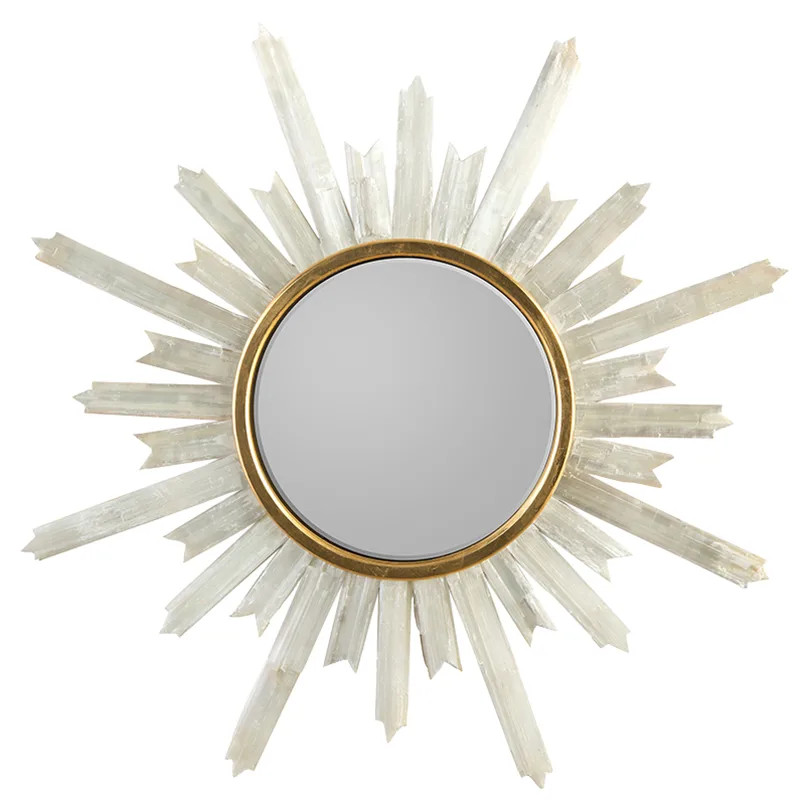 John-Richard Modern Classic Selenite Starburst Gold Frame Wall Mirror - 47.5D | Kathy Kuo Home