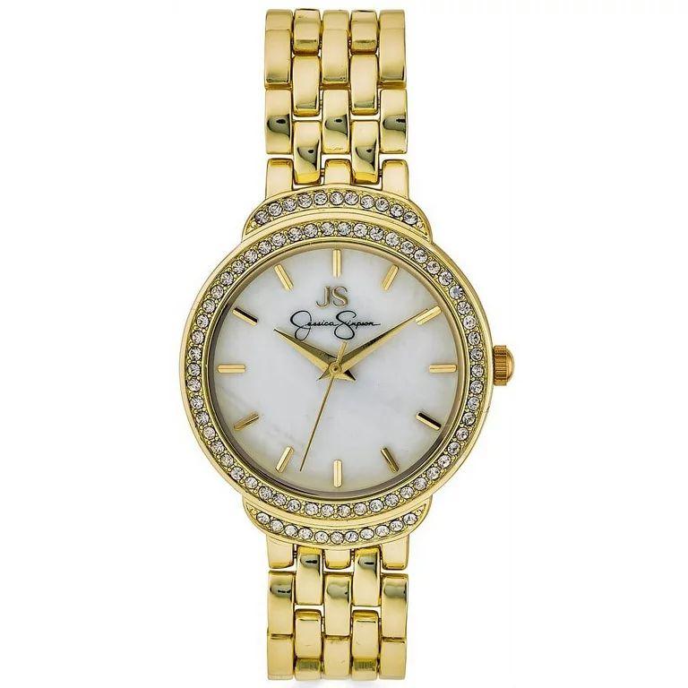 Jessica Simpson Ladies 35mm Gold Tone Crystal Accent Genuine Mother Of Pearl Dial Bracelet Watch ... | Walmart (US)