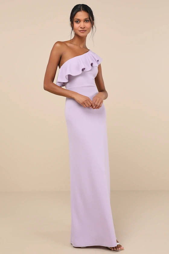 Last Forever Lavender One-Shoulder Ruffle Maxi Dress | Lulus