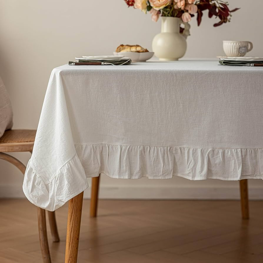 Cotton Tablecloth 52" \u00d7 70" Ruffle Trim Table Clothes Washable Rectangle Fabric Table Cloth ... | Amazon (US)