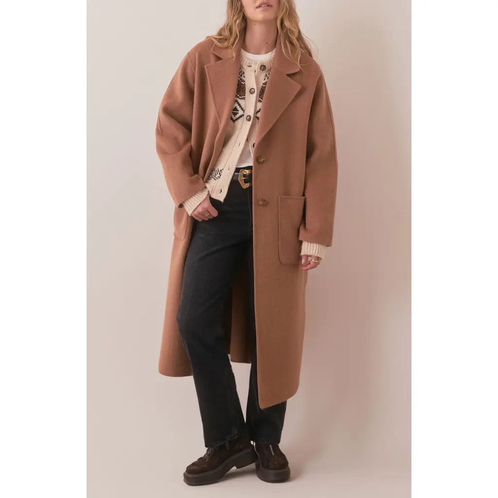 Marine Layer Colette Longline Coat in Camel at Nordstrom, Size X-Large | Nordstrom