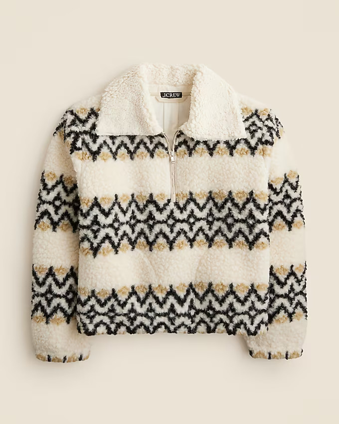 Jacquard-print sherpa half-zip fleece pullover | J. Crew US