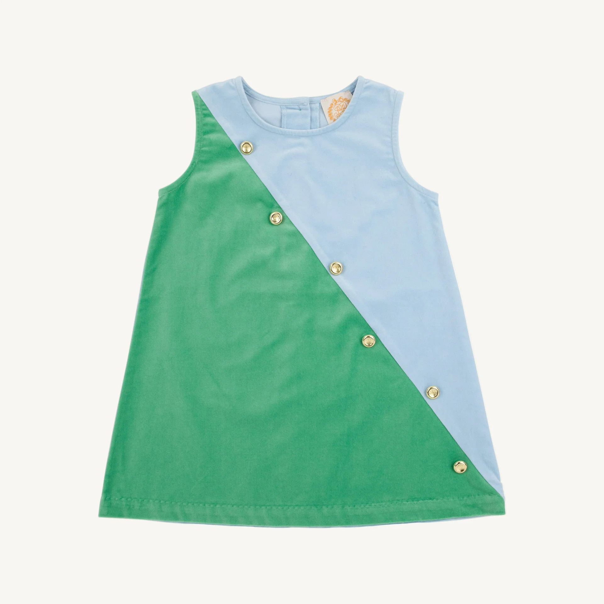 Blake Button Dress (Velveteen) - Barrington Blue & Kiawah Kelly Green | The Beaufort Bonnet Company