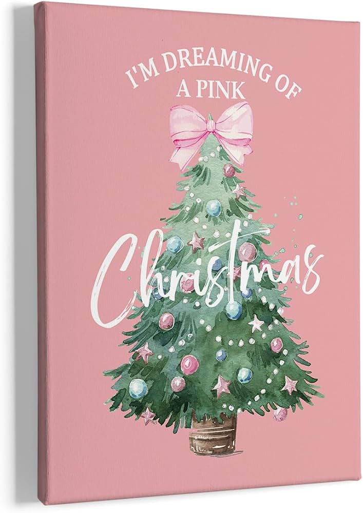 HIWX Pink Bow Christmas Wall Decor - Framed Canvas Painting Wall Art, Pink Christmas Xmas Wall Ar... | Amazon (US)
