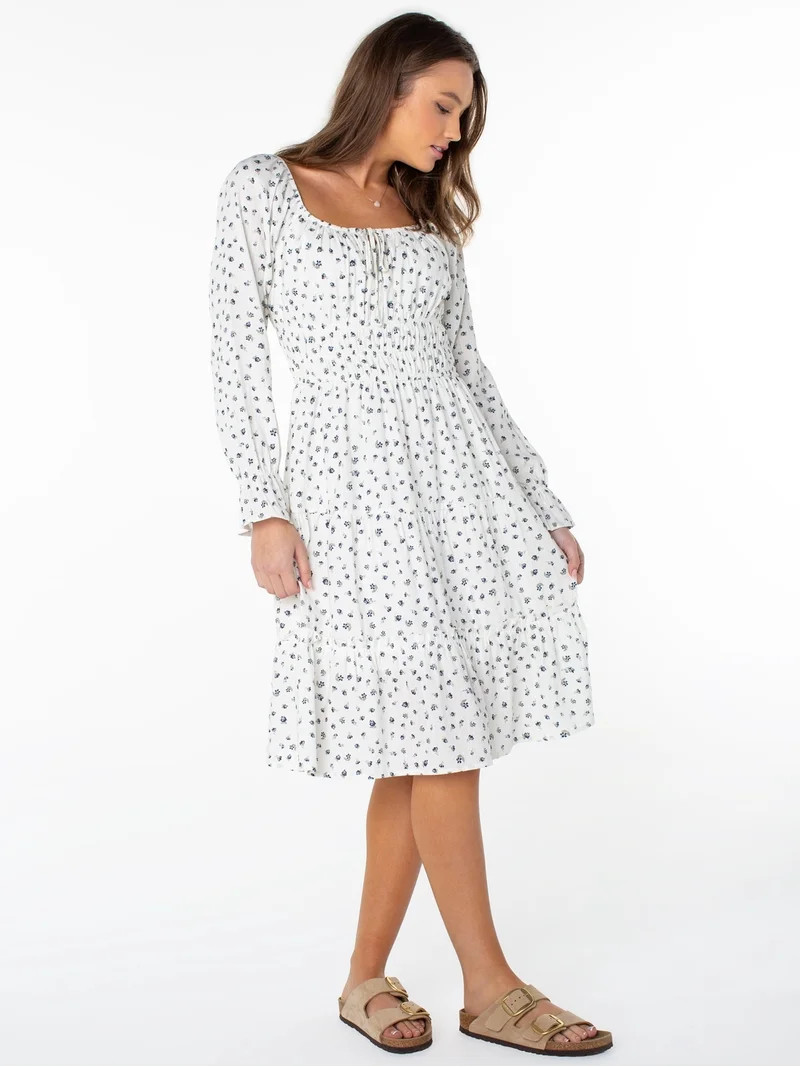 Celebrity Pink Women's Long Sleeve Lace Trim Midi Dress, Sizes XS-XXXL | Walmart (US)
