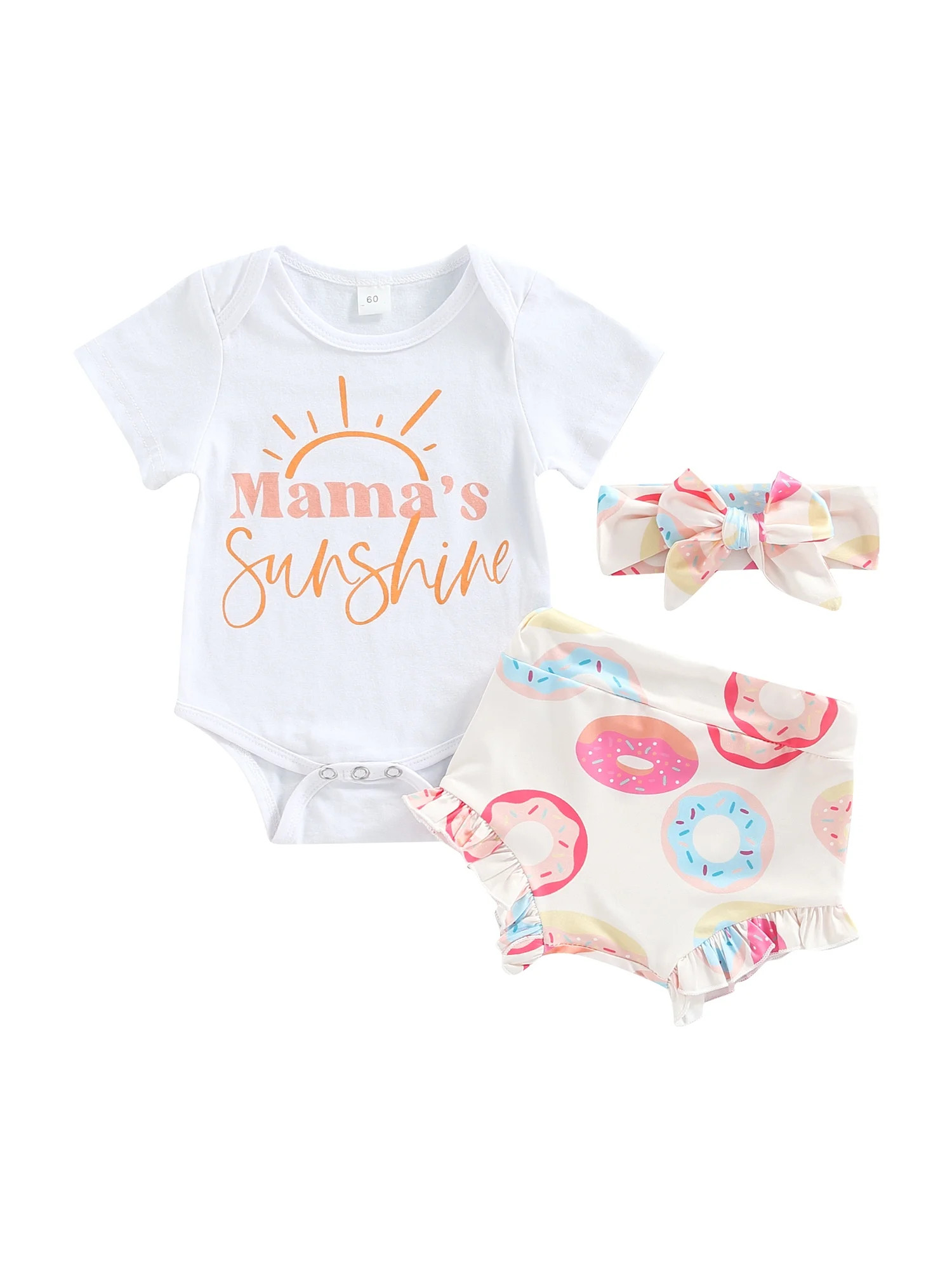 0-18 Month Mamas Sunshine Baby Girl Clothes Summer Outfit Cute Romper Onesie Donut Shorts Headban... | Walmart (US)