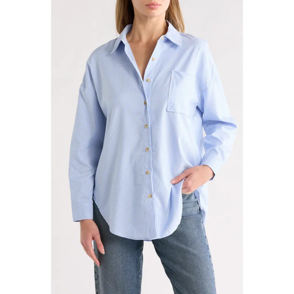 Blu Pepper Oversize Stripe Button-Up Shirt in Blue at Nordstrom Rack, Size Large | Nordstrom Rack