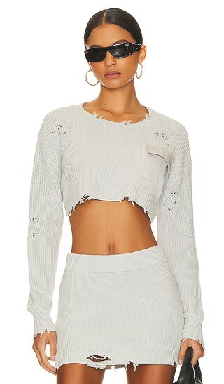 Cropped Devin Sweater in Silver | Revolve Clothing (Global)