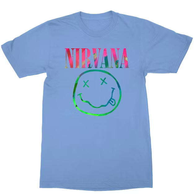 Women's Nirvana Neon Smile Short Sleeve Boyfriend Graphic T-Shirt | Target