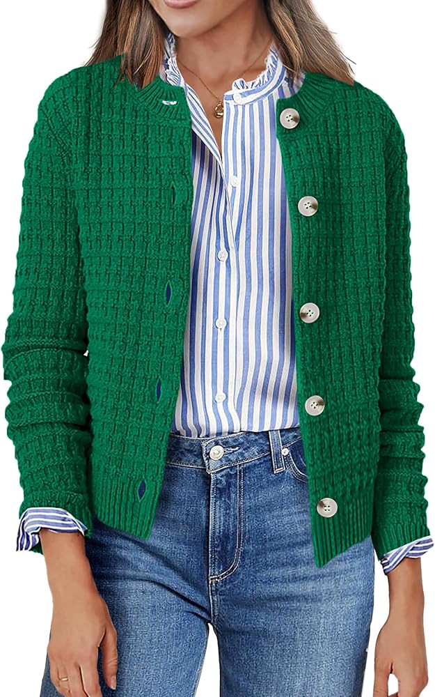 Zeagoo Women's 2026 Cardigan Sweaters Button Down Crew Neck Open Front Long Sleeve Knit Cropped J... | Amazon (US)