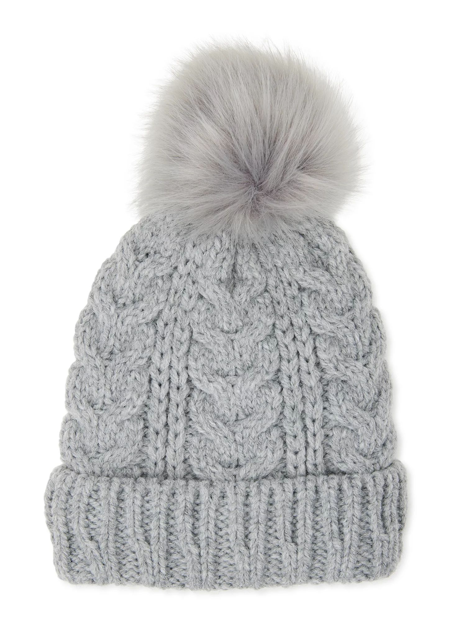Time and Tru Women’s Cable Knit Lined Beanie Hat with Pom Pom | Walmart (US)