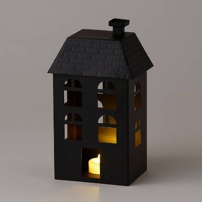 9&#34; Decorative Metal House with Chimney Black - Wondershop&#8482; | Target